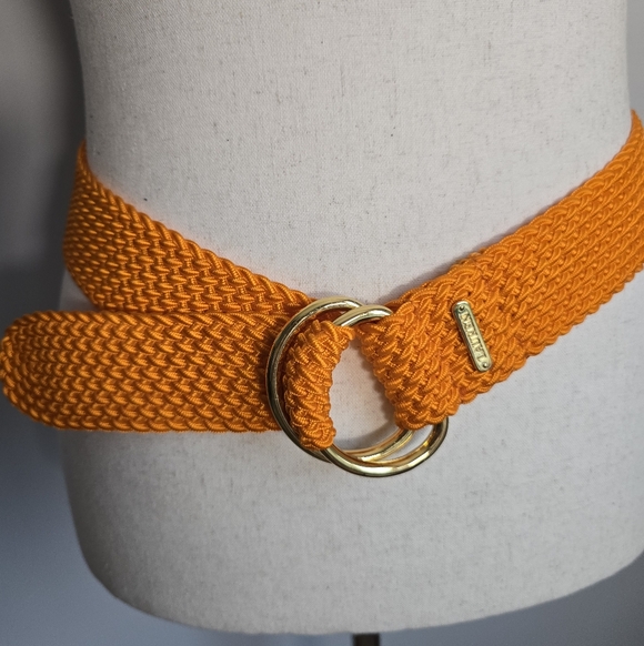 Ralph Lauren New Orange Woven Knit Gold Double O-ring Wide Buckle Belt Medium - Picture 2 of 9